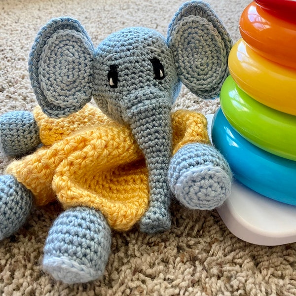Elephant Lovey Pattern, Crocheted Elephant, Flat Elephant Rag Doll, Elephant Stuffed Animal, Security Toy, Amigurumi Plush, Baby Shower Gift