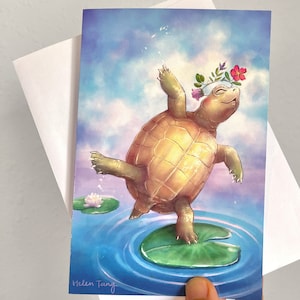 Valsa da Tartaruga - Cartão em branco com ilustração de tartaruga dançando