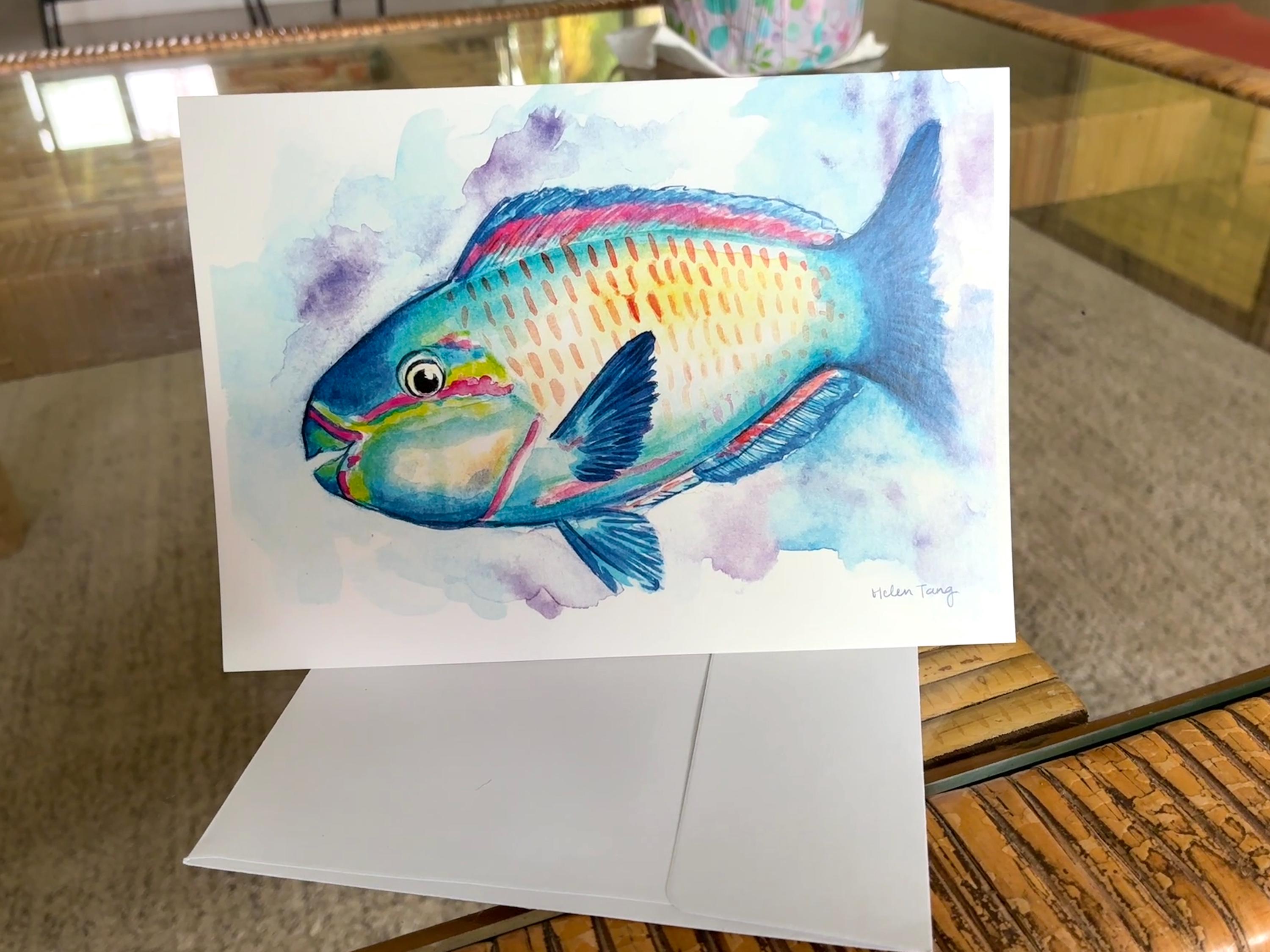 Bullethead Parrotfish (uhu) Watercolor Reef Fish Greeting Card - Etsy