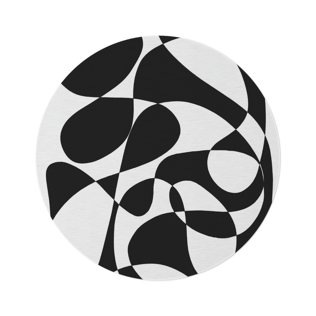 Round Rug Black on White Abstract Art Rug Minimalist Art Rug Etsy