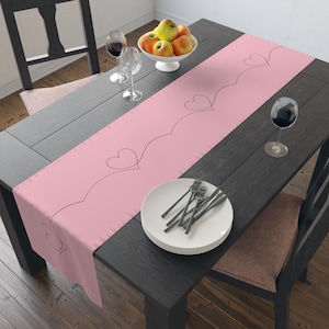 Pink Hand-Drawn Heart Border Table Runner