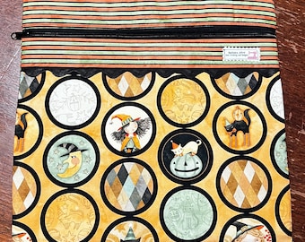 Project bag for Cross Stitch projects - made with Teresa Kogut's Halloween Whimsy fabric by Riley Blake.
