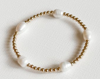 Pulseira de contas de ouro 14k com pérolas de água doce