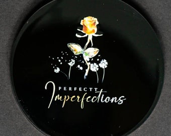 Cute Rose Flower BLACK COMPACT MIRROR, Mini Size Durable Quality Inside Dual Mirror For Traveling, Makeup, Purse Pocket, Gift For Her