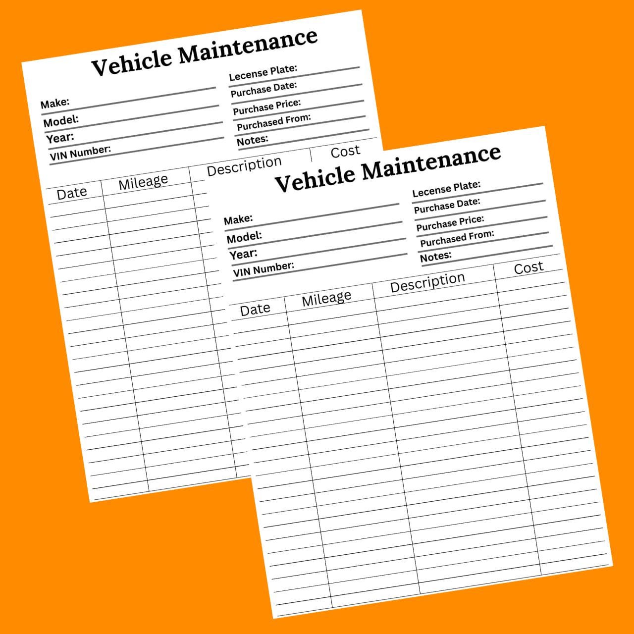 Vehicle Maintenance Log Printable | Car Service & Repair Tracker | Auto ...