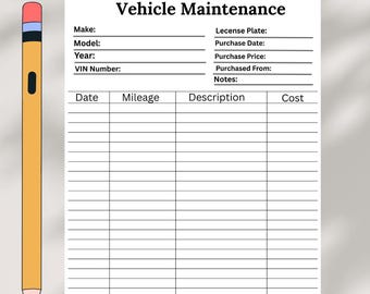 Vehicle Maintenance Log Printable | Car Service & Repair Tracker | Auto Expense Record | Instant Download PDF