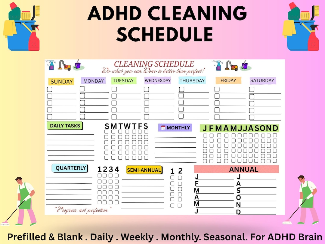 ADHD Cleaning Schedule Printable | Neurodivergent Home Planner (instant ...