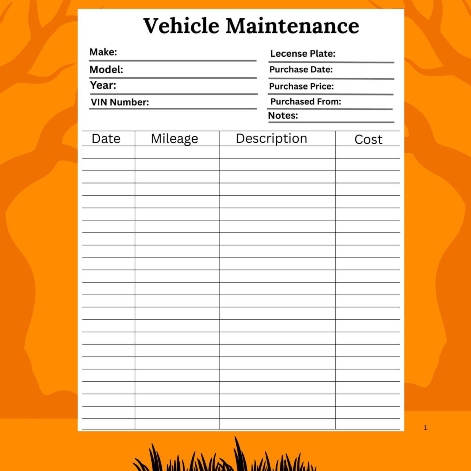 Vehicle Maintenance Log Printable | Car Service & Repair Tracker | Auto ...