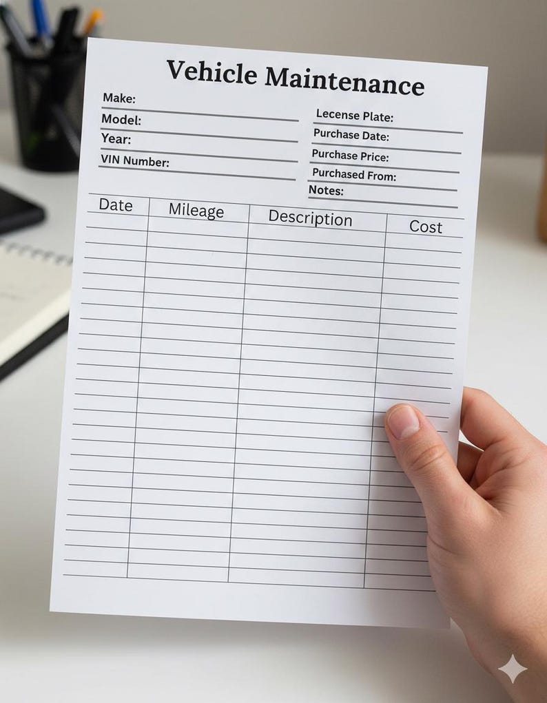 Vehicle Maintenance Log Printable | Car Service & Repair Tracker | Auto ...