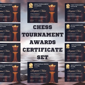 Editable Chess Certificate SET Chess Awards Chess Certificate Template Chess Tournament Certificate Chess Bundle PowerPoint Template