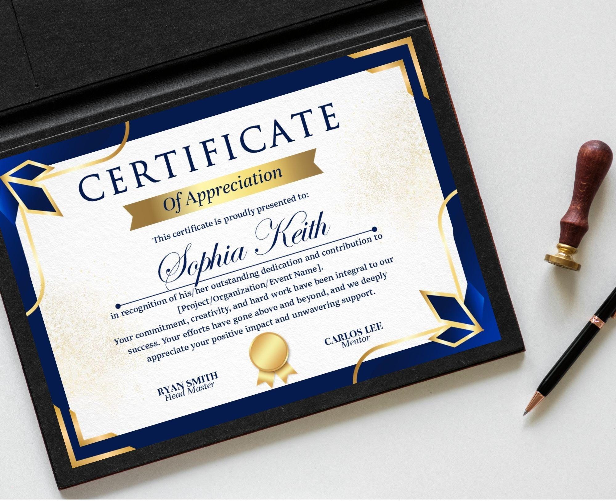 Canva Version Editable Certificate of Appreciation, Blue and Gold ...
