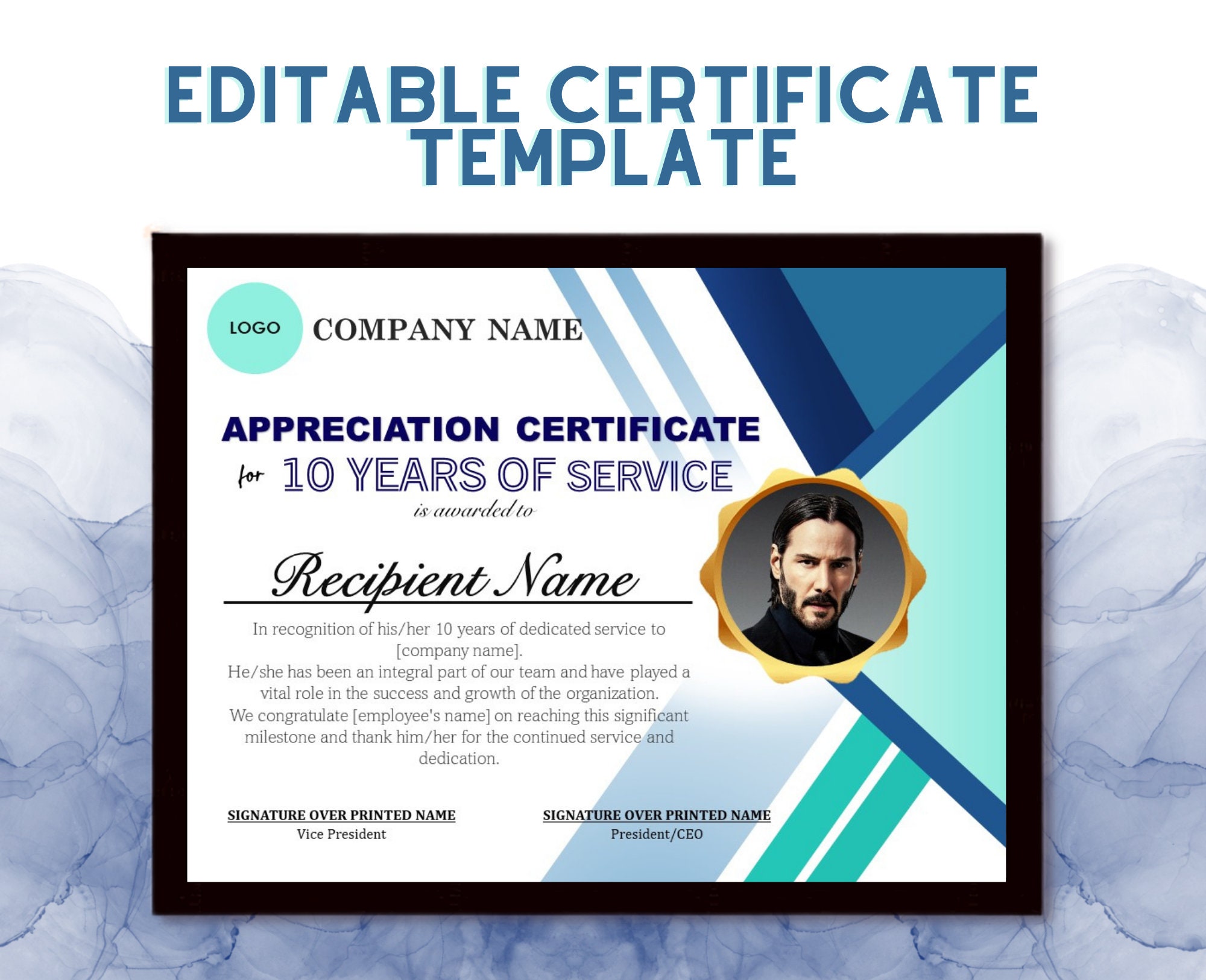 Years of Service Certificate Editable, Company Awards, Appreciation