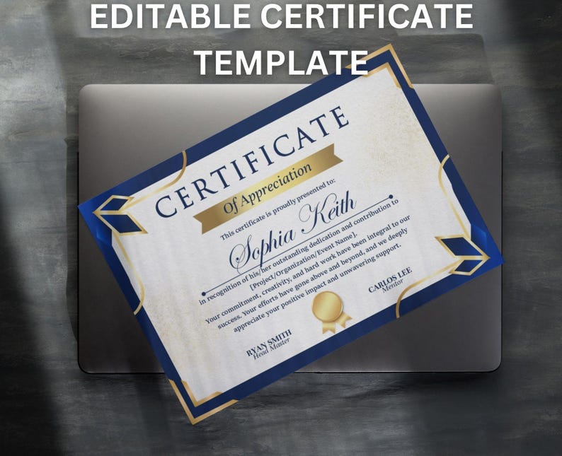 Canva Version Editable Certificate of Appreciation, Blue and Gold ...