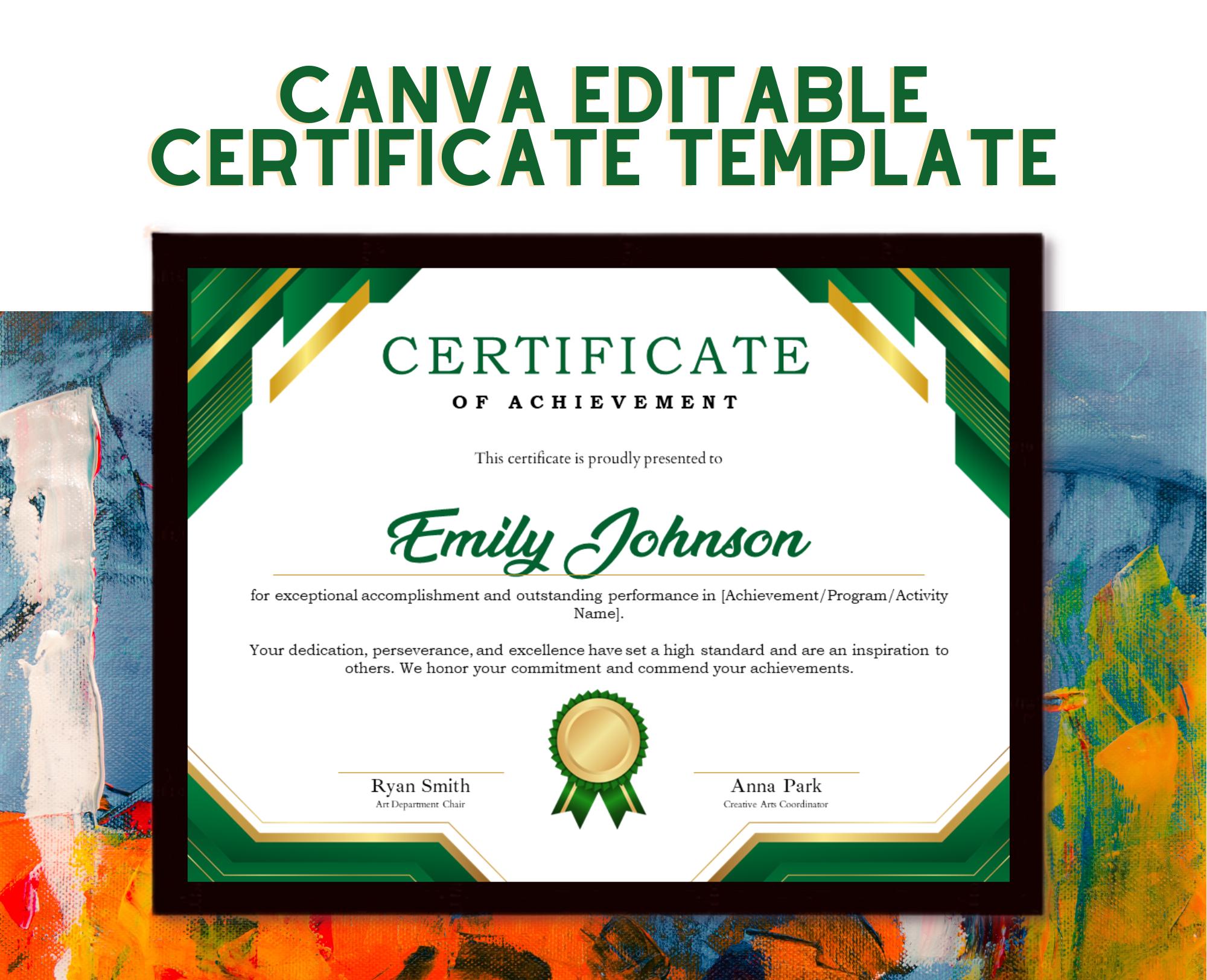 Canva Version Editable Certificate of Achievement, Modern Green, School ...