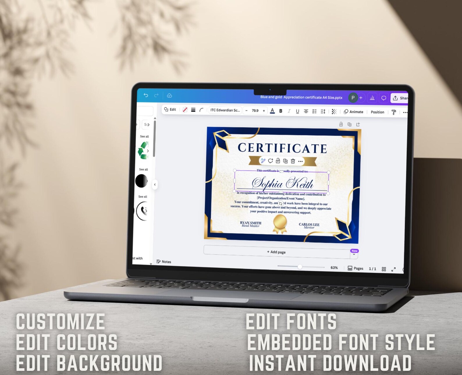 Canva Version Editable Certificate of Appreciation, Blue and Gold ...