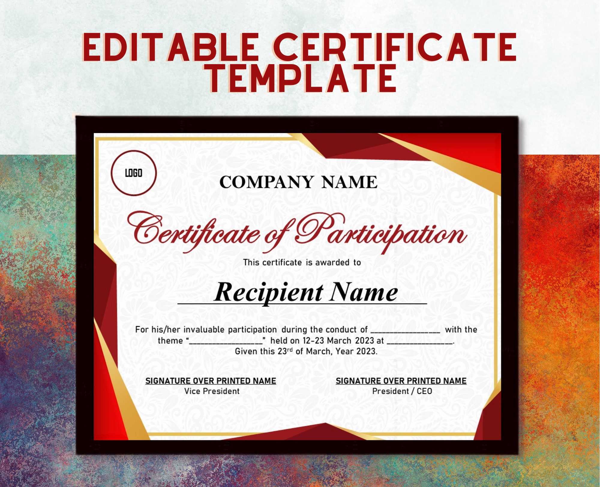 Editable Certificate Of Participation
