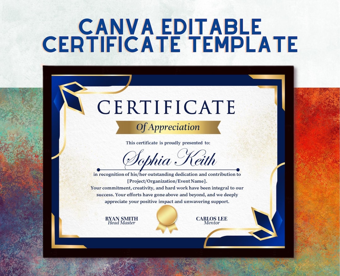 Canva Version Editable Certificate of Appreciation, Blue and Gold ...