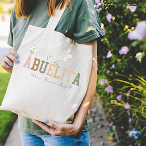 Abuelita Tote Bag with Grandkids Names, Custom Grandma Tote Bag, Abuelita Gift, Christmas Gift for Grandma, New Grandma Gift, Granny Gift