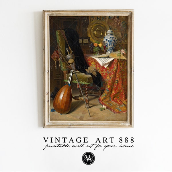 17th Century Interior Still Life Vintage Oil Painting | Moody Boho Maximalist Aesthetic | Classic Home Decor | Digital Download