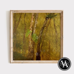 1865 Vintage Oil Painting of Serene Jamaican Forest with Trees and Lush Undergrowth - Instant Digital Download