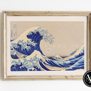 Instant Digital Download - 1800s Vintage Katsushika Hokusai Color Woodcut Wave Print - Print up to 46.8&quot;X33.1&quot;
