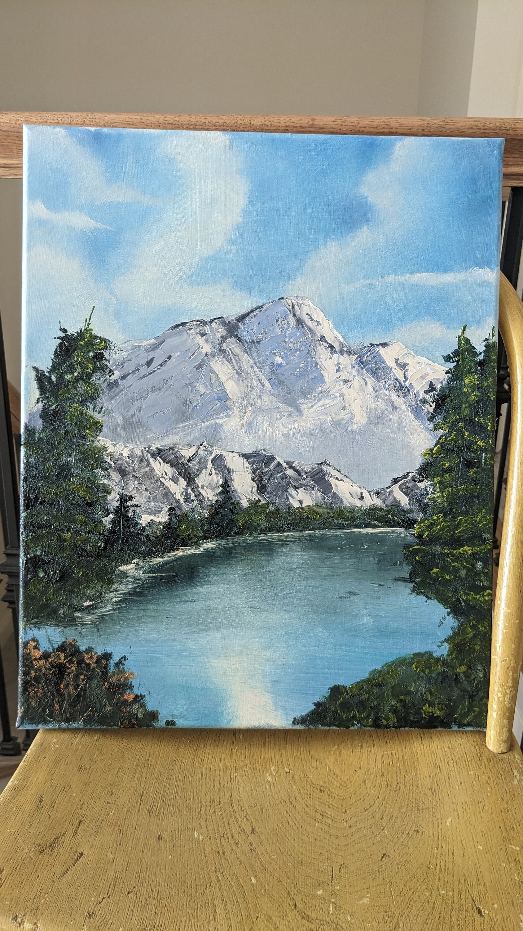 Mountain Lake Original Oil Painting 16 X 20 Stretched Canvas - Etsy