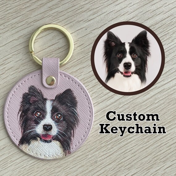 Leather Dog Bag Charm Leather Cute Papillon Dog Keychains With 