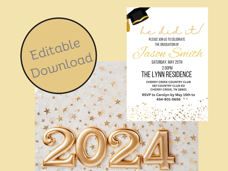 Class of 2024 5x7 Editable Template Invitation Etsy