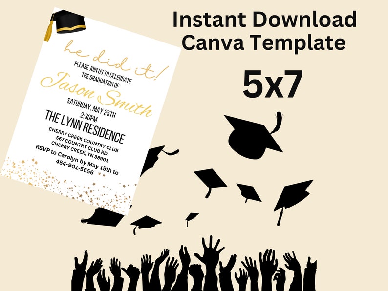 Class of 2024 5x7 Editable Template Invitation Etsy