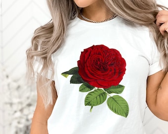 Red Rose Shirt, Flower Shirt, Flower Lovers Shirt, Flower Gift, Floral Shirt, Botanical Shirt, Garden Shirt, Flowers by ElegantPrintopia