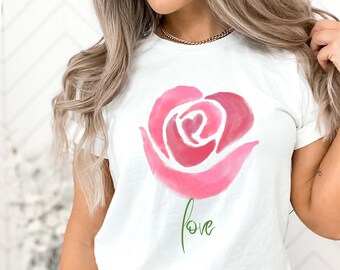 Pink Rose Shirt, Love Shirt, Flower Shirt, Flower Lovers Shirt, Flower Gift, Floral Shirt, Floral Shirt, Garden Shirt by ElegantPrintopia