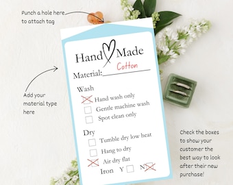 Printable Crochet Hangtag, Washing Care Labels PDF handmade crochet knitting washing instructions Handmade Market Prep Laundry Care