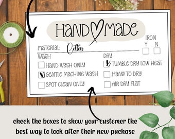 Printable Wash Instructions for Crochet Care Tags Labels Handmade Crochet and Knitting Washing Care Tags Handmade Market Prep Tags