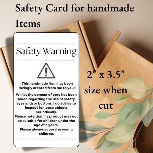 Printable safety Tags Labels PDF jpeg handmade crochet knitting safety instructions card Amigurumi safety eyes