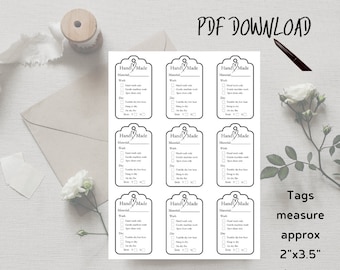 Printable Care Tags Labels PDF handmade crochet knitting washing instructions