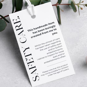 Printable Safety Eyes Hangtags Labels, Handmade Crochet Knitting Safety Instructions Warning Care Card Amigurumi Safety Eyes Handmade Market