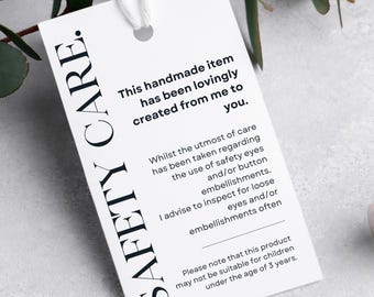 Printable Safety Eyes Hangtags Labels, Handmade Crochet Knitting Safety Instructions Warning Care Card Amigurumi Safety Eyes Handmade Market