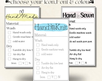 Custom Crochet Tags,Printable Wash Instructions,Care Card Printable Tags,Custom Labels,Handmade Crochet Knit Washing Care Tags,Made to Order