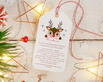 Crochet Tags for Handmade Items,Christmas Hangtag,SVG PDF PNG Jpeg Files,Crochet Safety Eyes Warning Tag for Amigurumi, Christmas Reindeer