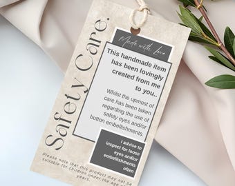 Printable Safety Eyes Hangtags, Handmade Crochet Knitting Safety Instructions Warning Care Card Amigurumi Safety Eyes Handmade Market Prep