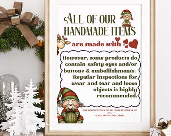 Printable Safety Tags Christmas Crochet PDF Whimsical Handmade Crochet Knit Safety Instructions Warning Care Card Amigurumi Safety Eyes