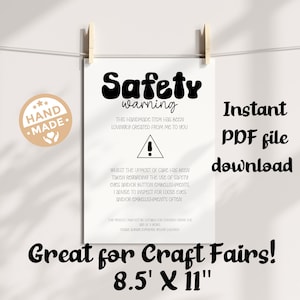 Aviso de segurança para impressão Tamanho A4 Instruções de segurança para tricô de crochê feito à mão Cartão de cuidados com os olhos de segurança Amigurumi Preparação para o mercado feito à mão