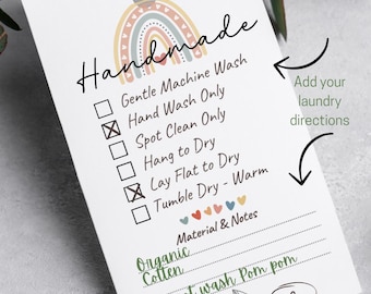 Printable Crochet Care Hangtags for Wash and Laundry Instructions, Boho Handmade Crochet Care Tag, Washing Care Tag, Rainbows Boho Knit