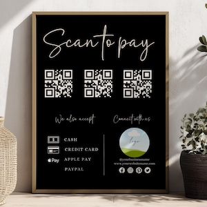 Editable Scan to Pay Sign Template, Price List Template, Multiple Sizes, Small Business QR Code,  Handmade Market Prep, Canva Template