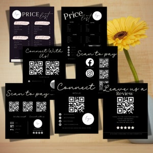 Modèle de panneau de paiement Scan to pay Modèle de liste de prix d&#39;enseigne pour les petites entreprises Liste de prix en téléchargement numérique Modèle de code QR avec étiquette de prix Canva