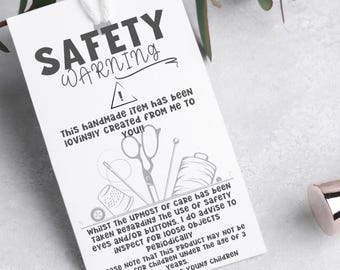 Printable Safety Eyes Hangtags Labels PDF Handmade Crochet Knitting Safety Instructions Warning Care Card Amigurumi Safety Eyes Handmade