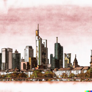 Frankfurt am Main Skyline Art Japan Style Asian Painting