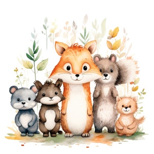 Safari animals baby&#39;s  CLIPART nursery cute safari animals  watercolor  woodland Instant Download, CANVA