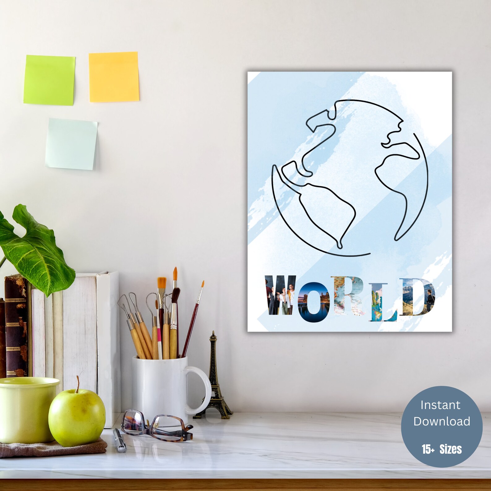 World Map Printable Wall Art Draw Line World Map Colorfull Digital Map ...