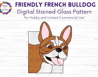 Frenchie Stained Glass Pattern PDF – French Bulldog Suncatcher Corner Template – Printable SVG & PNG Pattern for Glass Cutting